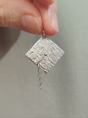 Vintage Mechanical Moving Sterling Silver Graduation Cap Charm